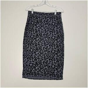Old Navy Grey Leopard Print Knit Pencil Skirt Elastic Waistband Pull On